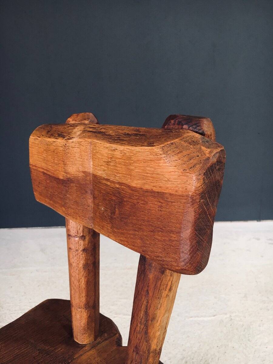 Rustic Alpine Hand-Carved Oak Chair, France, 1920s