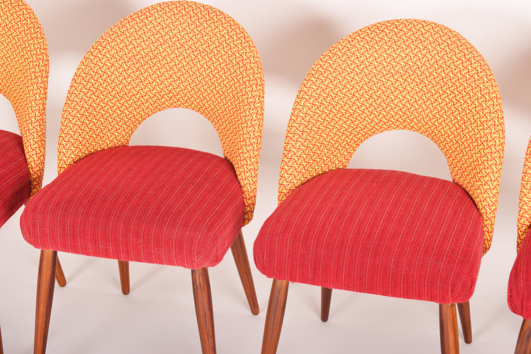 Four czechoslovak midcentury chairs, with new upholstery and original fabric