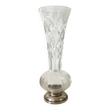 Vase tulipe en cristal ciselé  et argent 23 cm