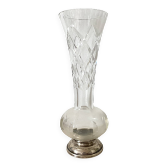 Cut crystal tulip vase and silver 23 cm