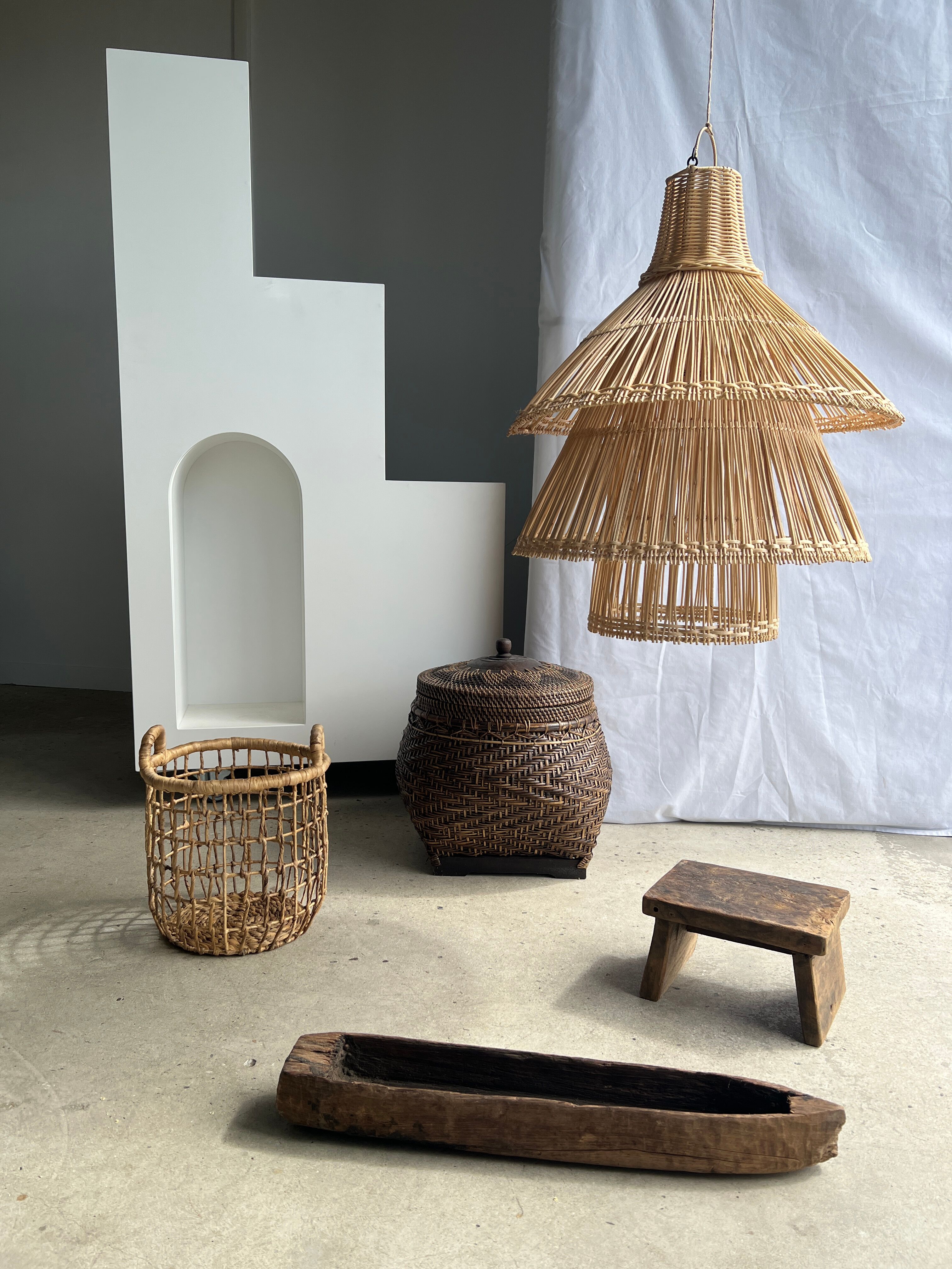 Rattan pendant lamp or light in the shape of an Asian lantern