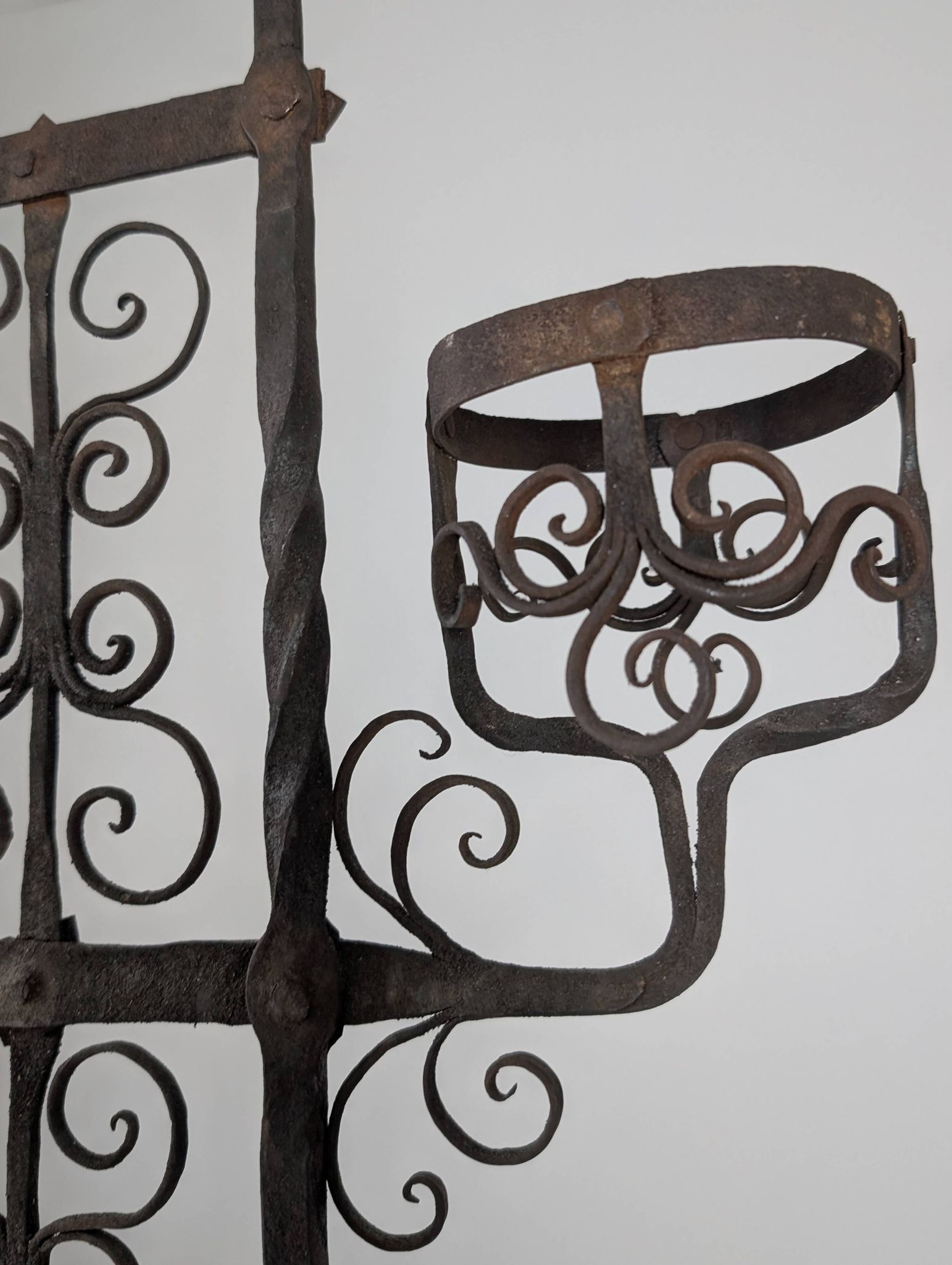 Spanish Wrought Iron Fireplace Screen Candelabra, Arts and Crafts, 1880s
