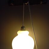 White opaline pendant lamp, linen cord