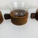 4 tasses en teck et verre style scandinave par Schott Mainz Jena Glas, 60's
