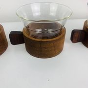 4 teak and glass cups in Scandinavian style by Schott Mainz Jena Glas, 60s