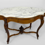 Table violon Napoléon III en noyer et marbre blanc, circa 1880