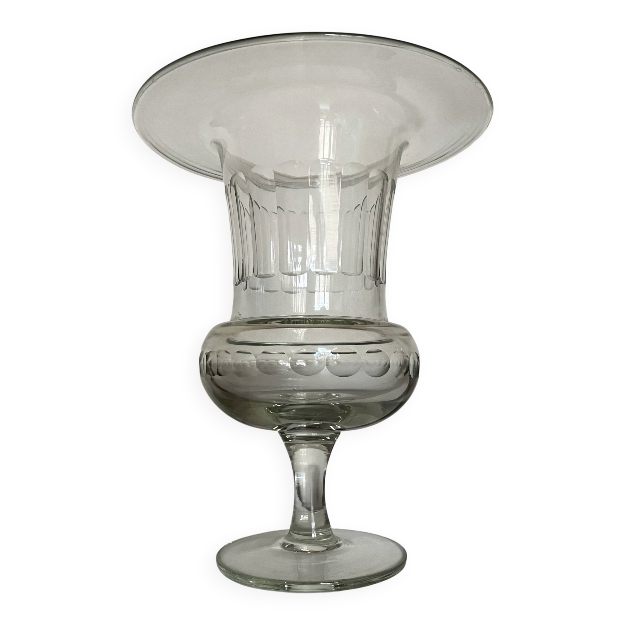 XXL neoclassical 19th-century medical vase in flat-cut crystal