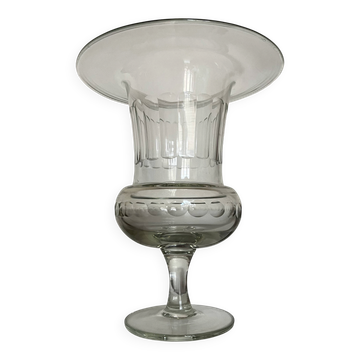 Vase médicis XXL néoclassique 19e en cristal taillé à cotes plates