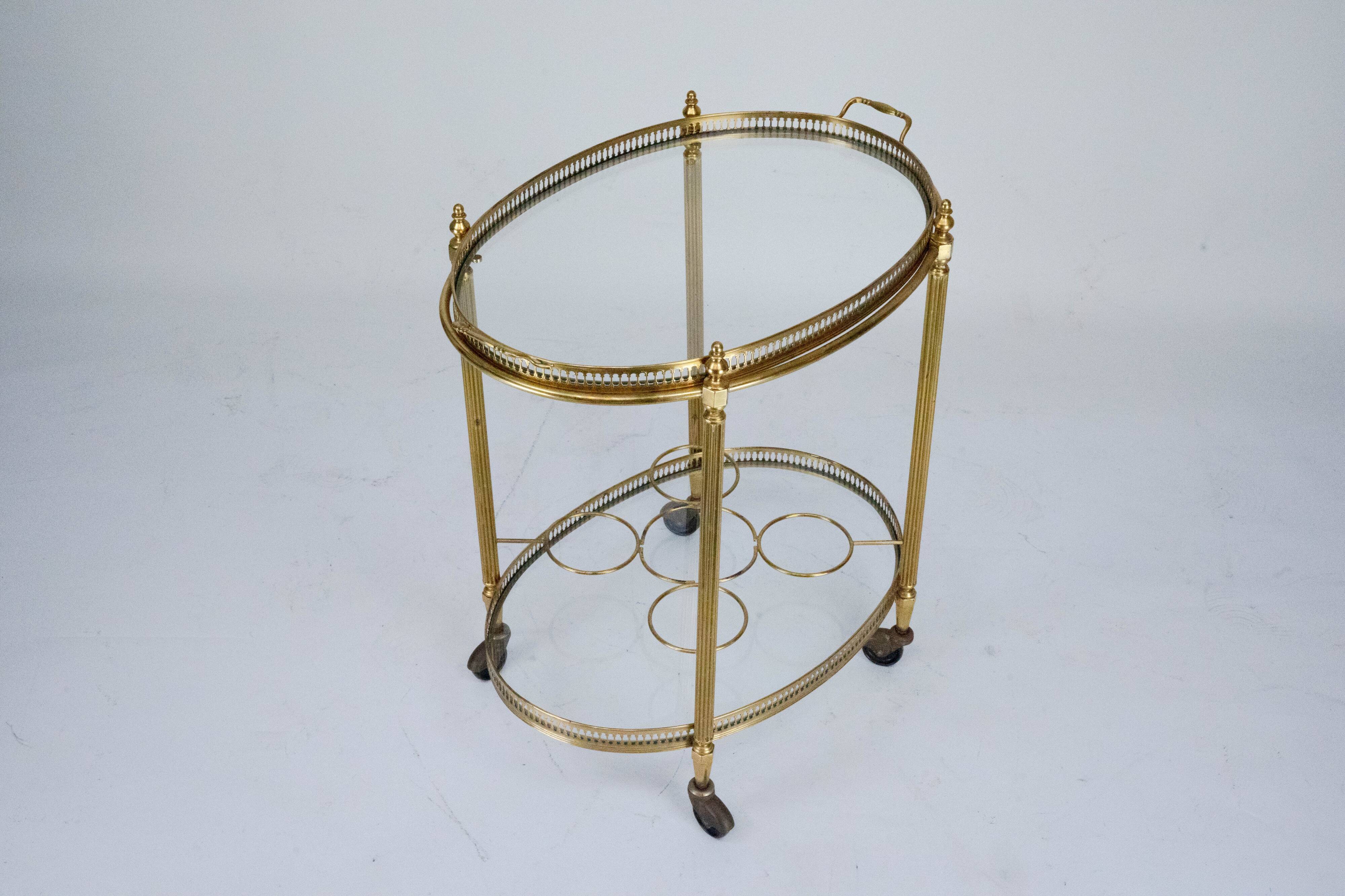 Small Mid-Century Italian Brass Bar Cart with Removable Tray, 1950s