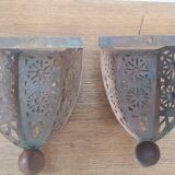 Pair of Moroccan craft wall lights in patinated metal