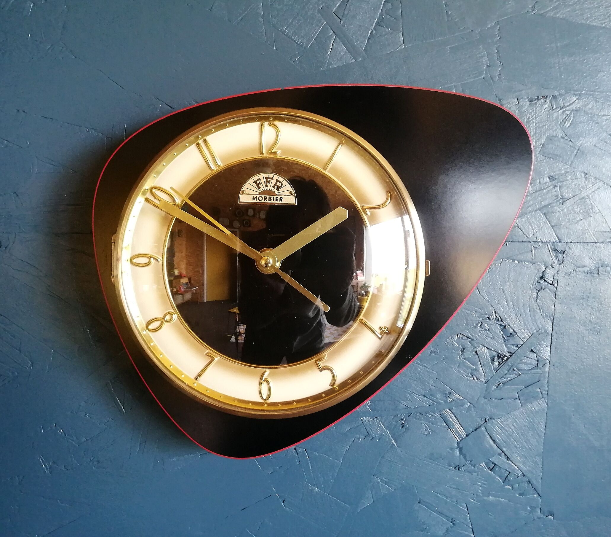 Vintage clock, wall clock "FFR Morbier red and black"
