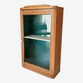 Armoire à pharmacie vintage en noyer vitrée années 40/50