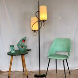 Floor lamp Stilnovo 50s opalines and brass buckles