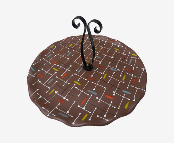 Plateau à fromage en céramique émaillée, motifs design vintage