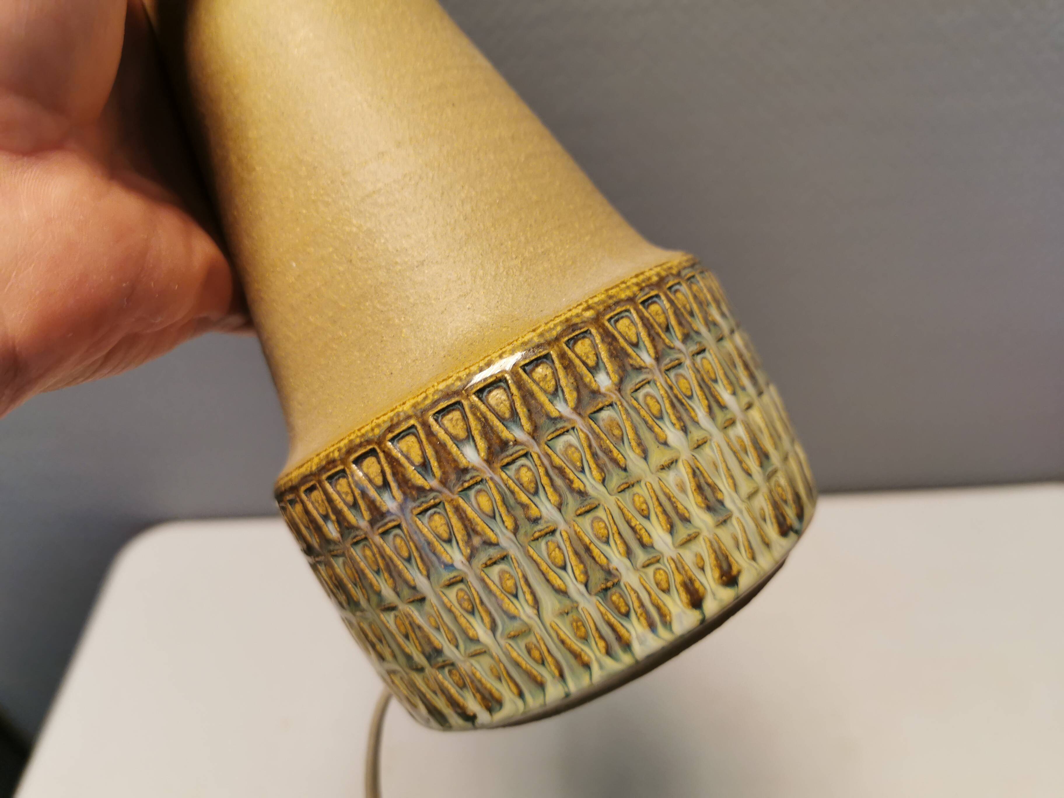 Handmade Beautiful partially glazed table lamp from Danish Søholm Ceramics, 1970s.