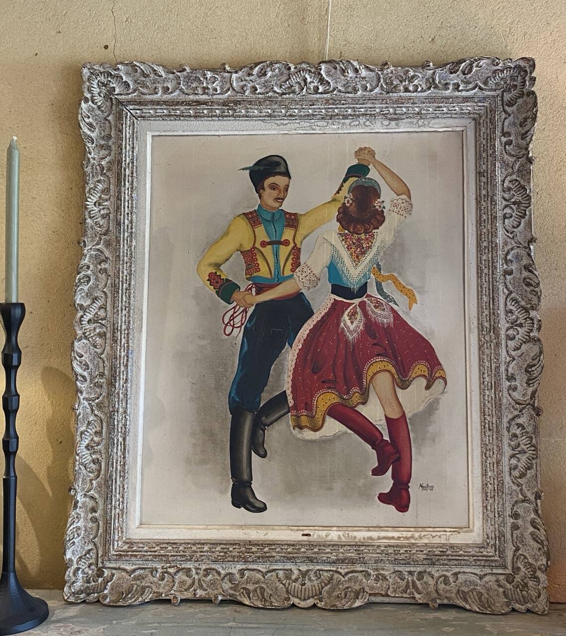 Tableau ancien, danse folklorique, A. Guillaud (1948)