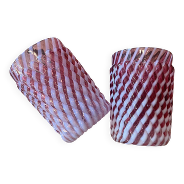 Two Northwood glasses from the 1930s in opalescent pink glass.
