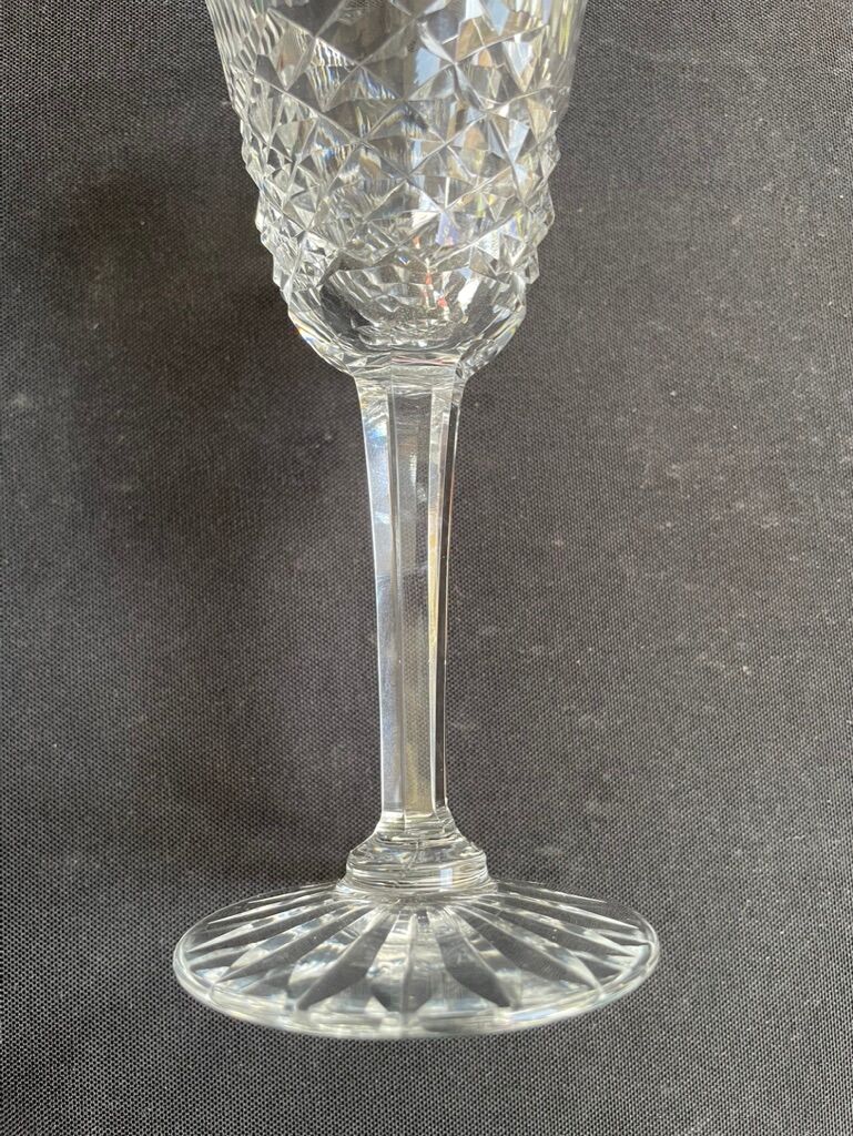 6 old carved crystal wine glasses