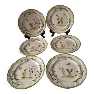 6 assiettes plates Moustiers Longchamp. Peint à la main juin 1980