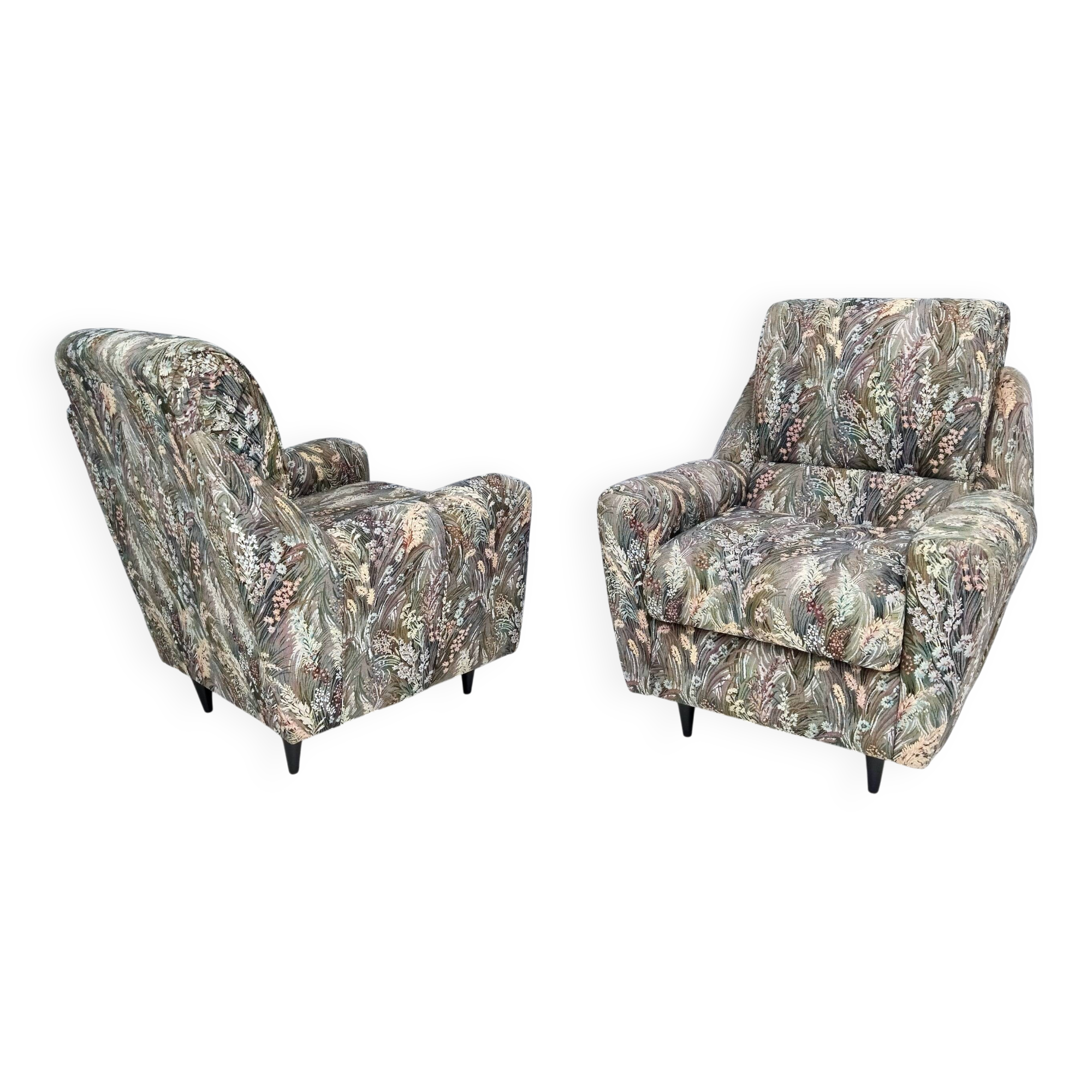 Pair of High-Quality Patterned Fabric Armchairs, Italy