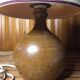 Ancienne lampe boule en grès + abat-jour blanc vintage #a549