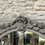 Important woodwork, 176.5cm/158cm 19th century fireplace mirror, quilted glass, parquet on the back.