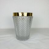 Hollywood regency cut crystal and gold metal champagne bucket