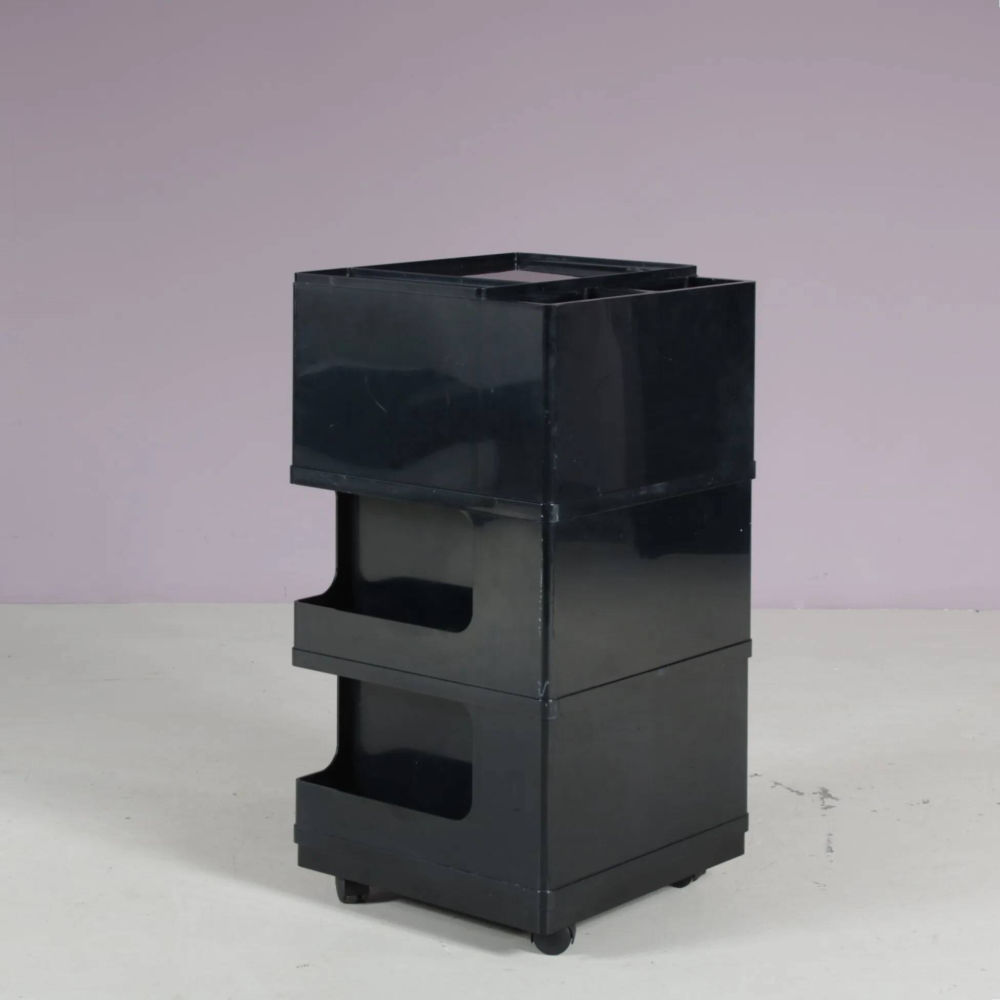 1970s black plastic trolley by Giovanni Pelis for Stile Neolt, Italy
