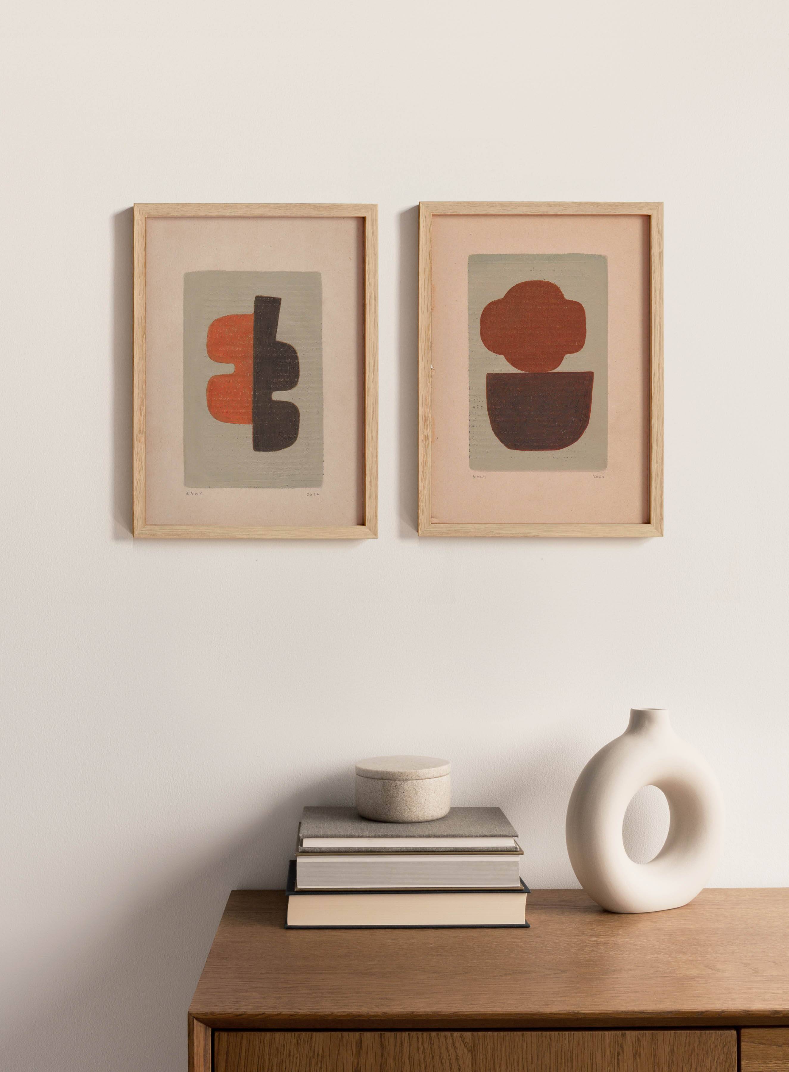 Paintings on old paper - abstract paintings signed Eawy