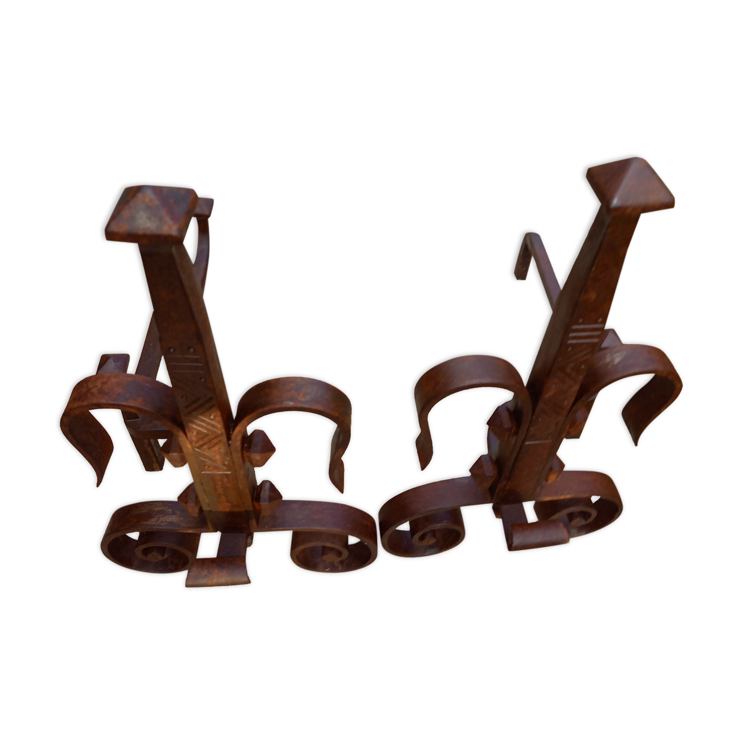 Pair of old wrought iron chenets