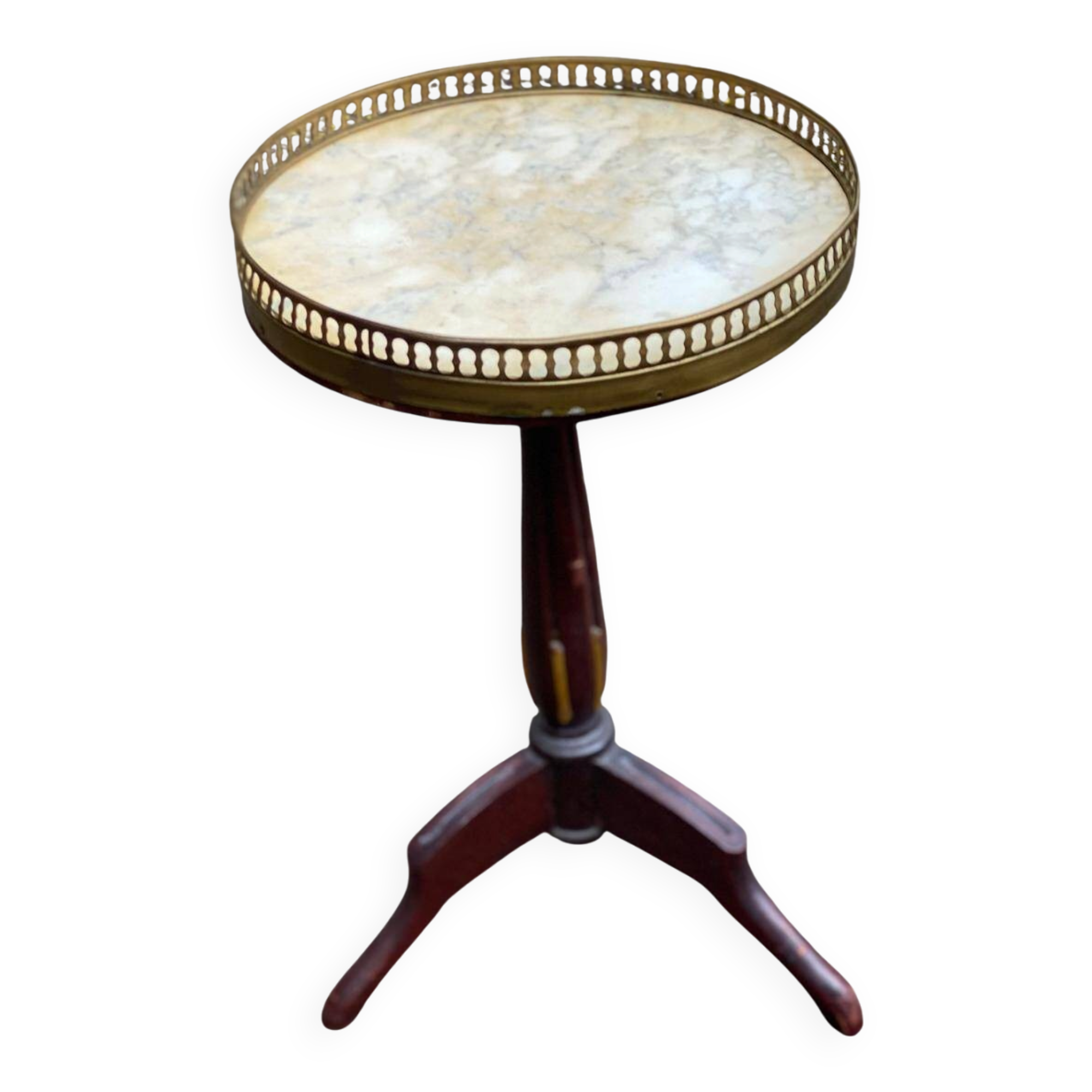 Tripod marble guéridon in gilded Louis XVI style.