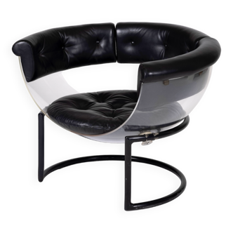 Fauteuil en plexiglass et cuir, 1970s