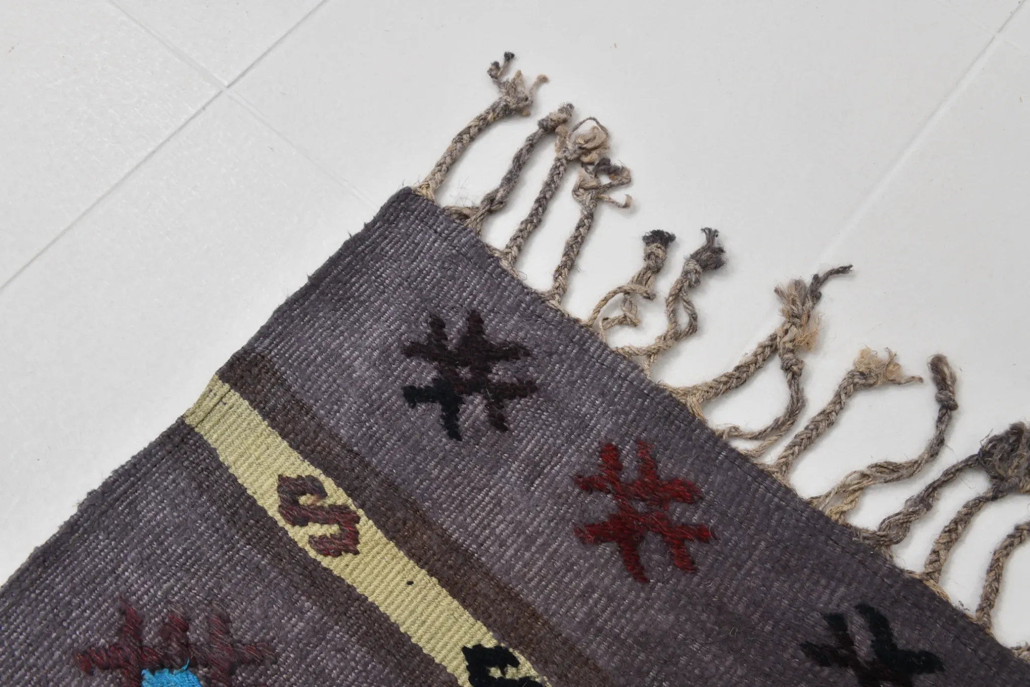 Mid Century Modern Kilim Runner Rug, Handmade Boho Hallway Carpet,56x244Cm