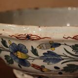 Antique French Faience Lidded Bowl Tureen Hand Painted with Flowers and Insects
