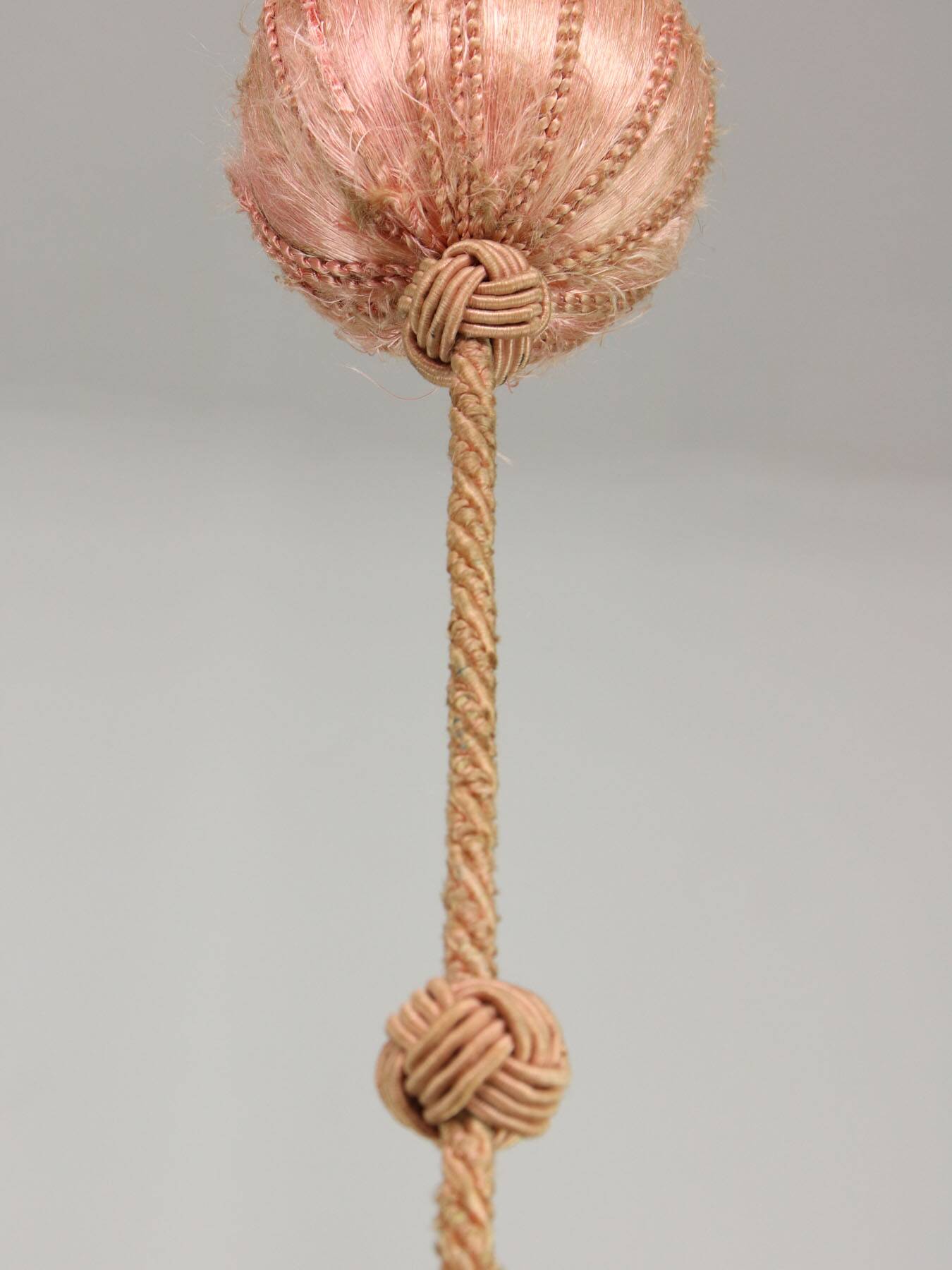 Art Deco Italian Pink Fabric and Brass Globe Pendant Lamp