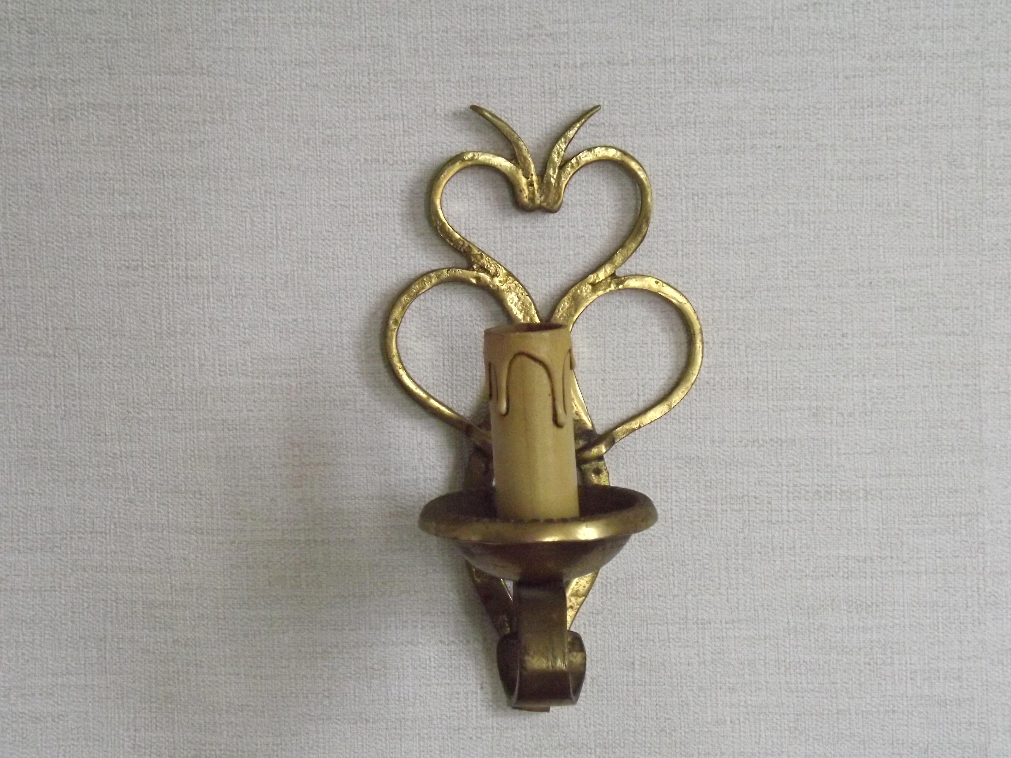 French Vintage Brass Hand Made Single Wall Light Scrolled Open Backplate