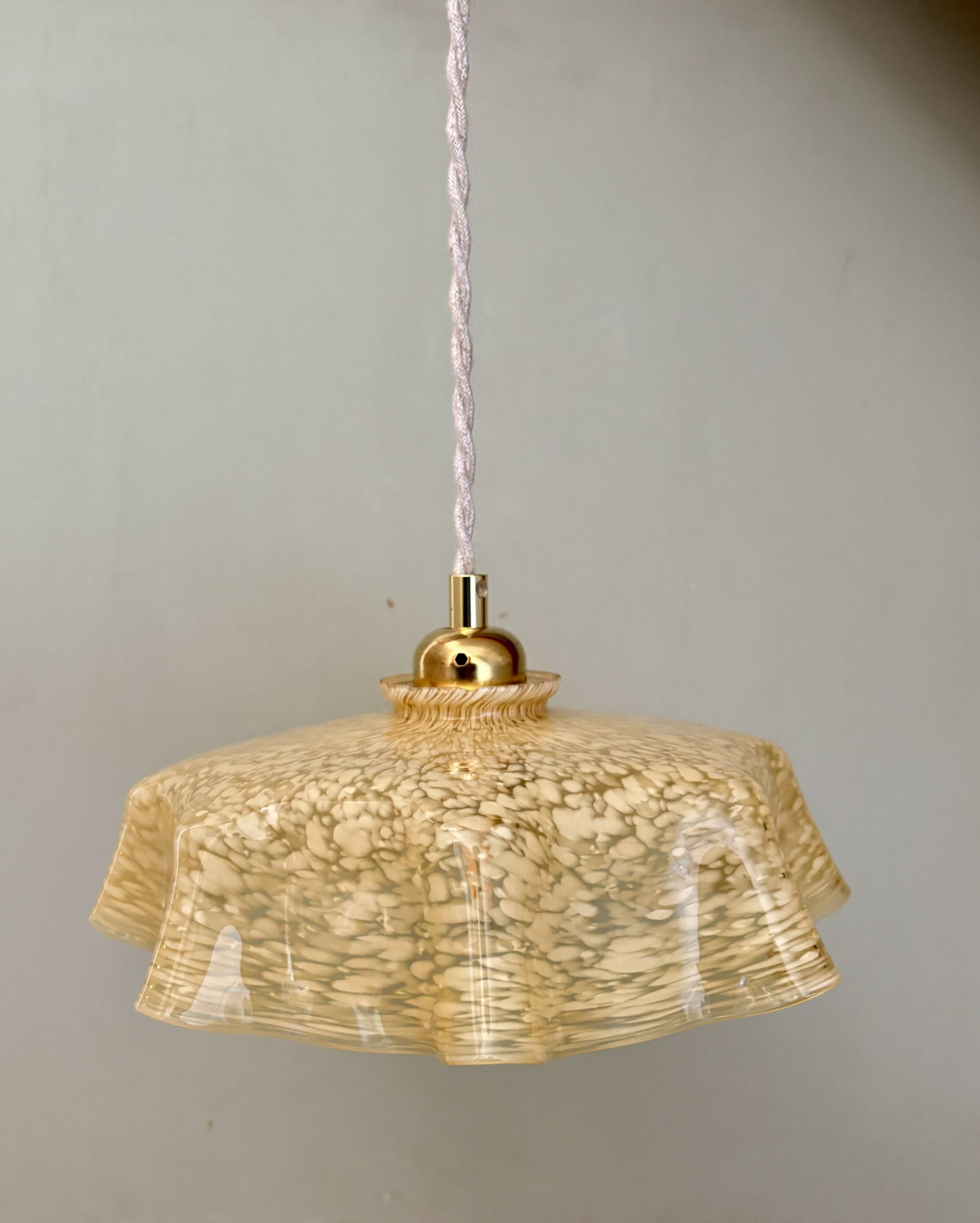 Vintage yellow Clichy glass lampshade pendant light