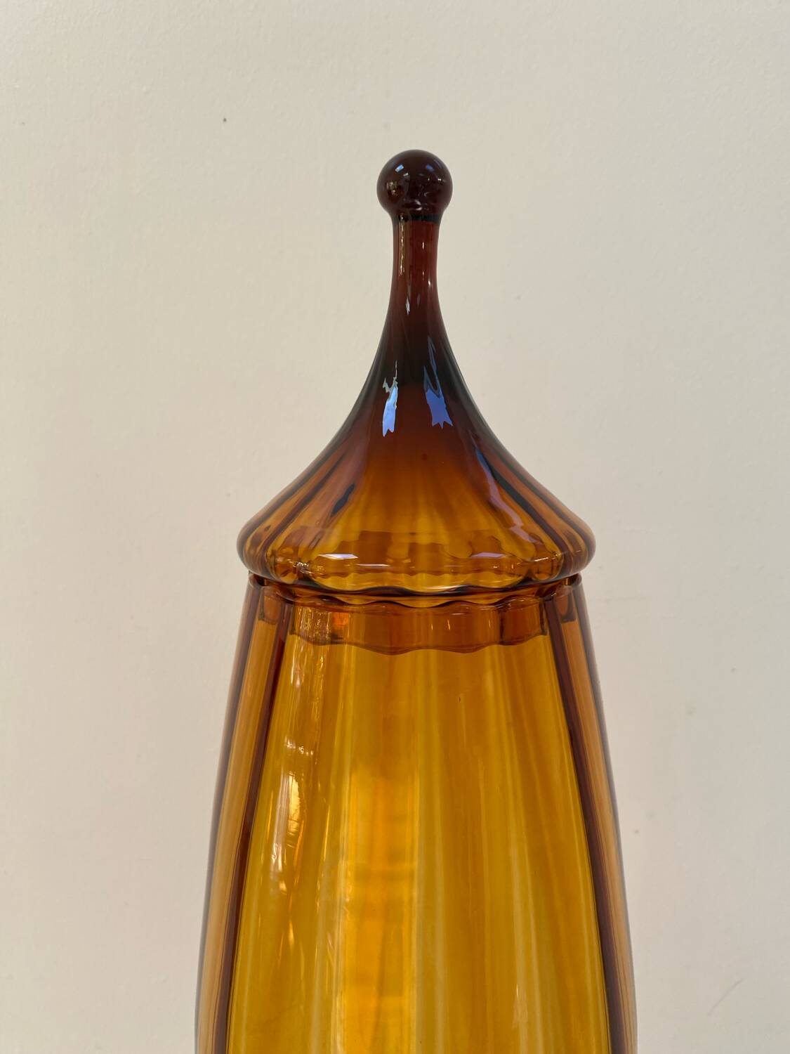 Large XL candy jar Empoli Italy in amber blown glass - 1960s