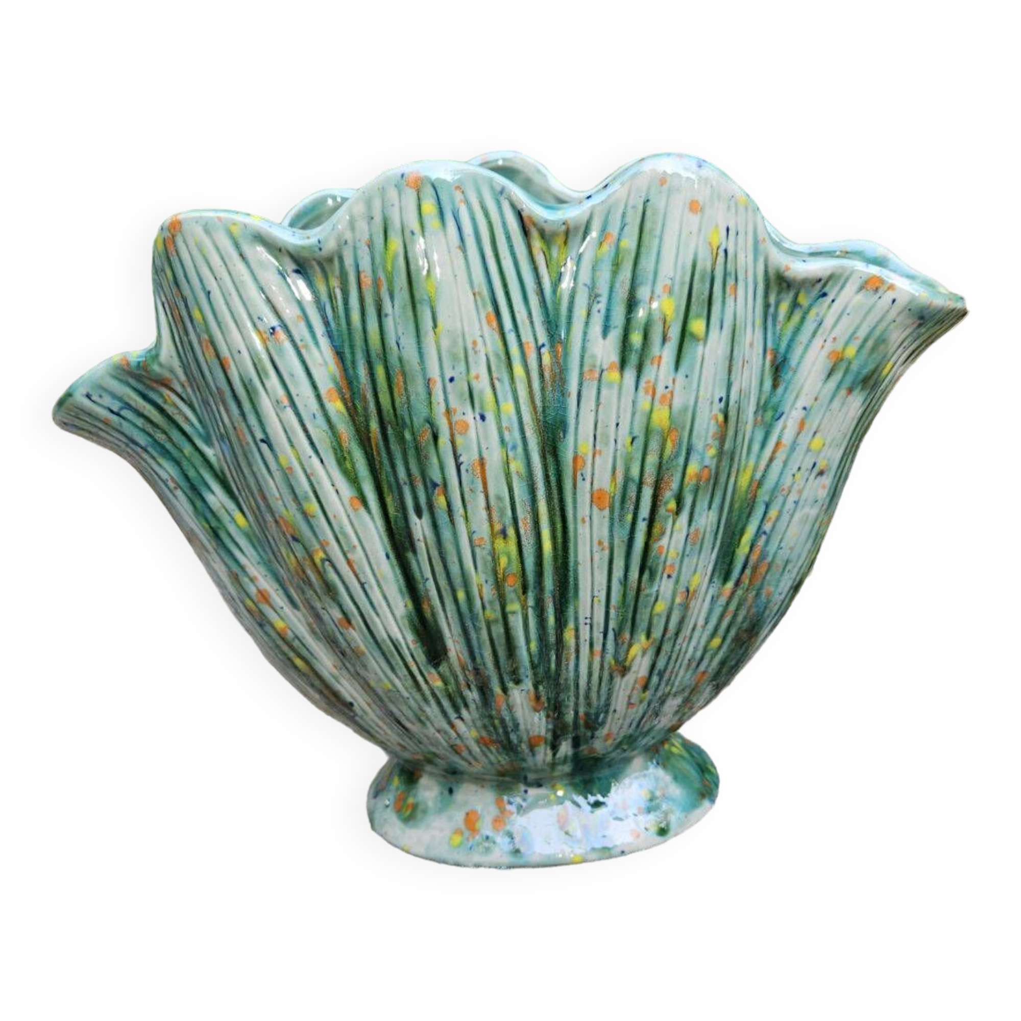 Unique Shell Vase Hand Enameled Green