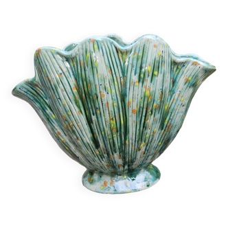 Unique Shell Vase Hand Enameled Green