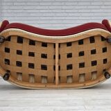 1960s, Danish curved 2-seater sofa, red/beige furniture wool fabric.