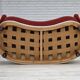 1960s, Danish curved 2-seater sofa, red/beige furniture wool fabric.