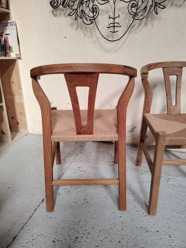 Paire de chaises style ''Wishbone'' – Chêne & cordage