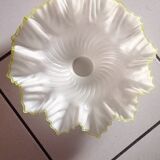 Lampshade opaline serrated art deco white and yellow net