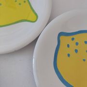 4 vintage Italian lemon and orange pop pattern plates
