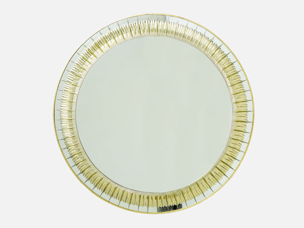 Miroir Italien laiton cristal doré de Cristal Arte 1960s