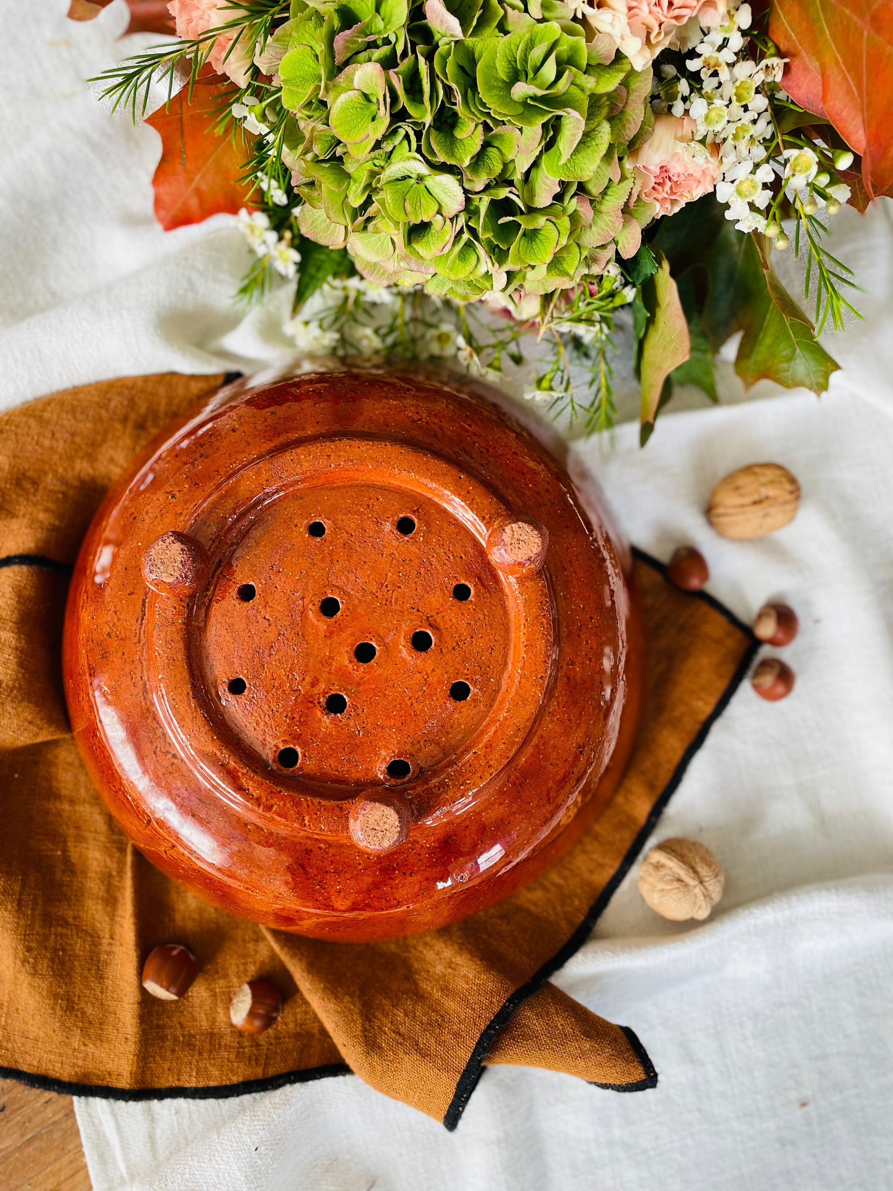 Vintage glazed terracotta strainer