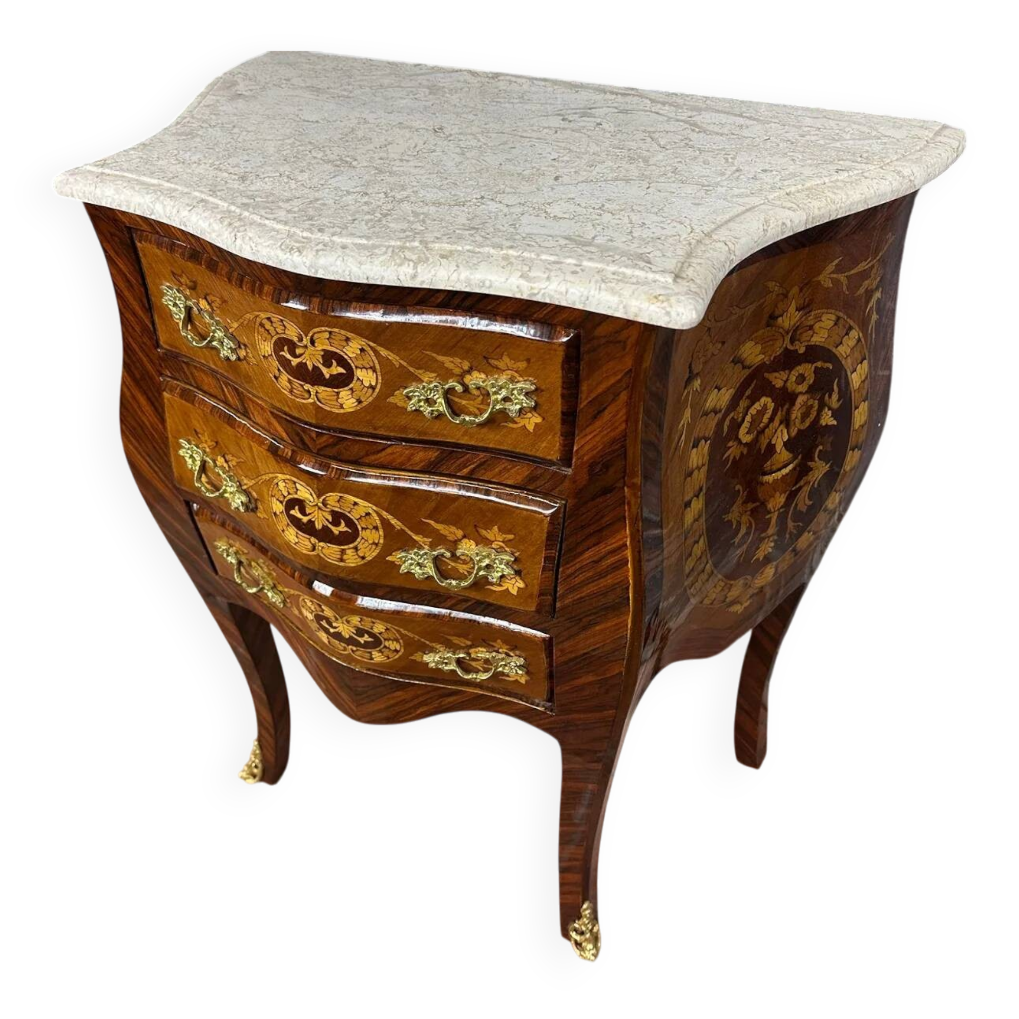 Chiffonnier sauteuse Louis XV en marqueterie