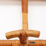 French Bamboo wall coat rack with large mirror, 1960