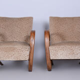 Pair of Beige H-269 Armchairs Designed by Jindrich Halabala for UP Zavody, 1930s